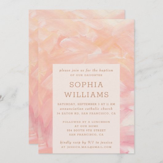 ピンクエレガントの赤面のブラッ絵を描ク洗法 招待状 (正面/裏面)