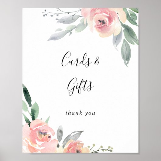 ピンクエレガントの赤面フローラカードとギフトサイン ポスター (正面)