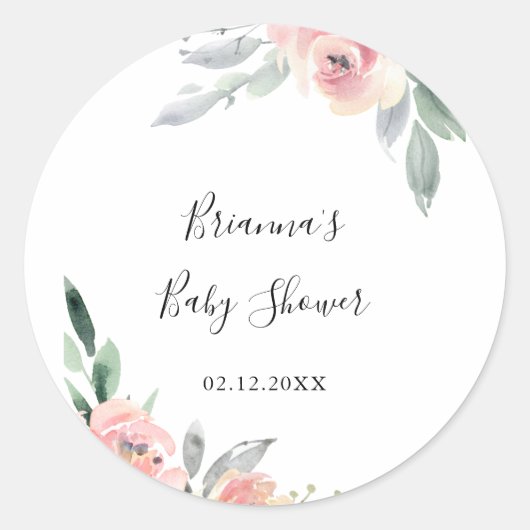ピンクエレガントの赤面フローラ赤ちゃんシャワーの好意 ラウンドシール (正面)