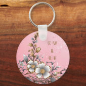 ピンクエレガントの輝き結婚の背景 キーホルダー (裏面)