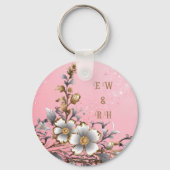 ピンクエレガントの輝き結婚の背景 キーホルダー (裏面)