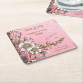 ピンクエレガントの輝き結婚の背景 スクエアペーパーコースター (アングル)