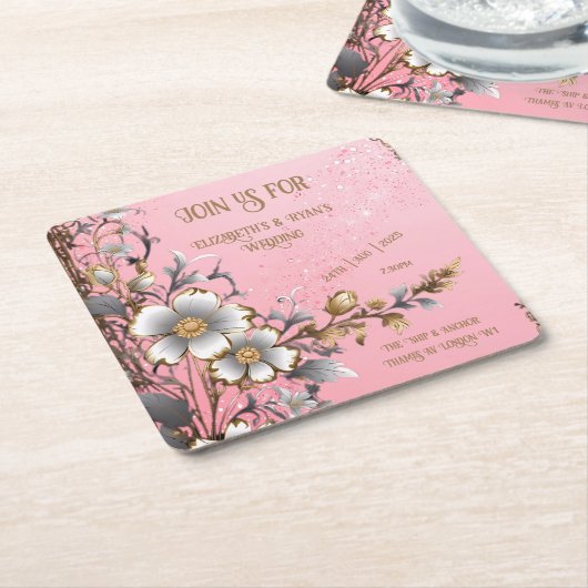 ピンクエレガントの輝き結婚の背景 スクエアペーパーコースター (アングル)