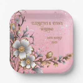 ピンクエレガントの輝き結婚の背景 ペーパープレート