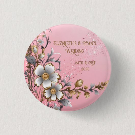 ピンクエレガントの輝き結婚の背景 缶バッジ (正面)