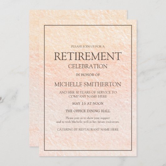 ピンクエレガントの退職パーティー 招待状 (正面/裏面)