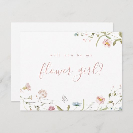 ピンクエレガントの野花が私の花娘になるよ 招待状 (正面/裏面)