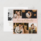 ピンクエレガントの金ゴールドスクリプトフォトコラージュ結婚ズ サンキューカード (正面/裏面)