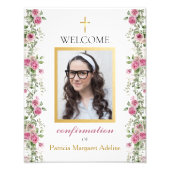 ピンクエレガントの金ゴールドバラの確認のウェルカムサイン フォトプリント (正面)