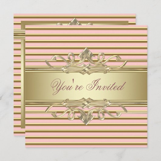 ピンクエレガントの金ゴールドパーティの招待状 招待状 (正面/裏面)