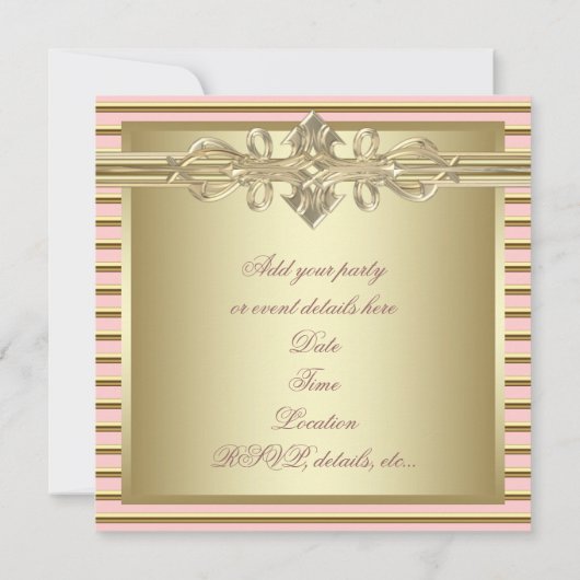 ピンクエレガントの金ゴールドパーティの招待状 招待状 (裏面)