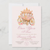 ピンクエレガントの金ゴールドフローラプリンセス第1誕生日 招待状 (正面)