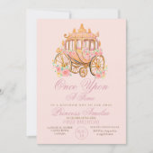 ピンクエレガントの金ゴールドフローラプリンセス第1誕生日 招待状 (正面)