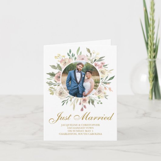 ピンクエレガントの金ゴールドフローラ新着写真結婚ズ 案内状 (正面)