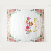 ピンクエレガントの金ゴールドフローラ紅茶パーティー写真の背景 タペストリー (正面(横))