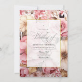 ピンクエレガントの金ゴールドフローラ結婚の 招待状 (正面)