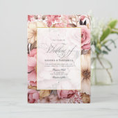 ピンクエレガントの金ゴールドフローラ結婚の 招待状 (スタンド正面)