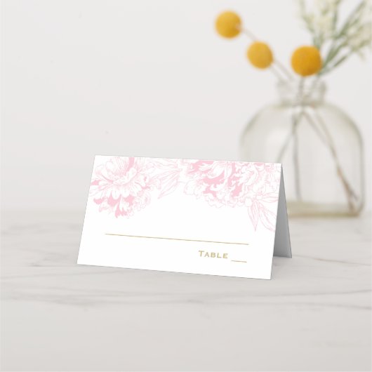 ピンクエレガントの金ゴールドフローラ結婚牡丹 プレイスカード (正面)