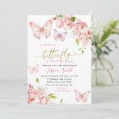ピンクエレガントの金ゴールドフローラ蝶が途中にある 招待状 (スタンド正面)