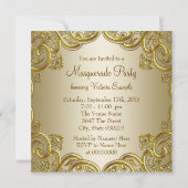 ピンクエレガントの金ゴールドマスクマスカレードパーティー 招待状 (裏面)