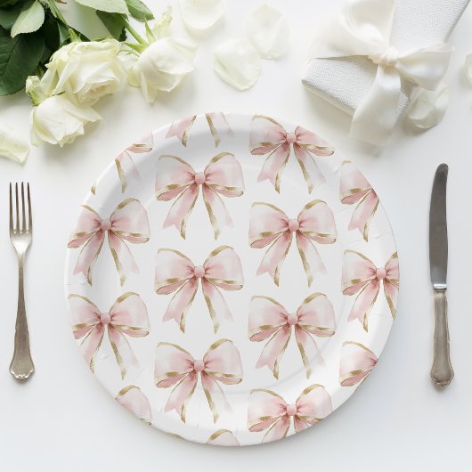 ピンクエレガントの金ゴールド弓パターン赤ちゃんシャワーガール ペーパープレート