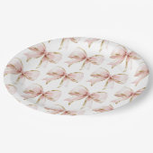 ピンクエレガントの金ゴールド弓パターン赤ちゃんシャワーガール ペーパープレート (アングル)