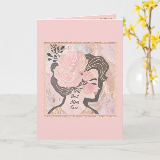 ピンクエレガントの金ゴールド母の日の形見 カード (黄色い花)