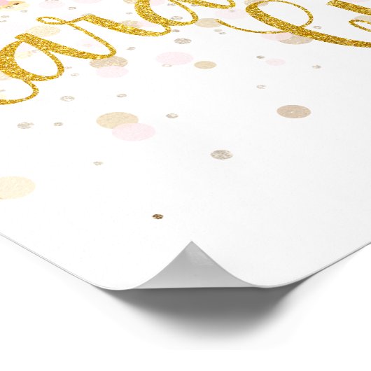 ピンクエレガントの金ゴールド紙吹雪カードのギフトのサイン ポスター (角)