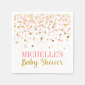 ピンクエレガントの金ゴールド紙吹雪ガールベビーシャワー スタンダードカクテルナプキン (正面)