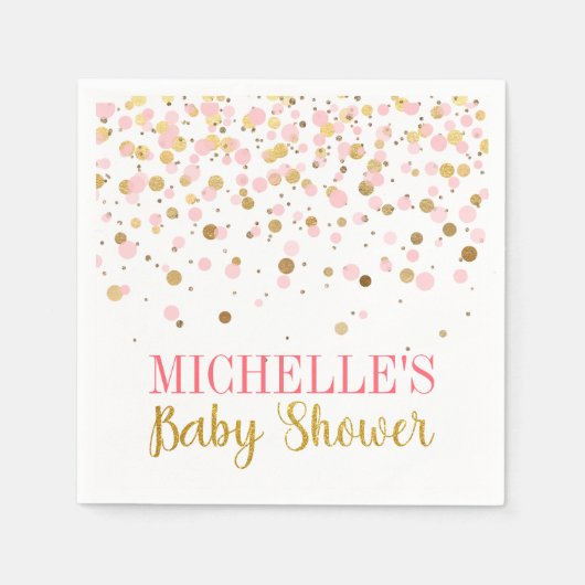 ピンクエレガントの金ゴールド紙吹雪ガールベビーシャワー スタンダードカクテルナプキン (正面)