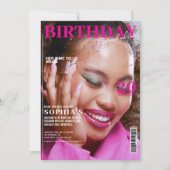 ピンクエレガントの雑誌の表紙30th Birthday 招待状 (正面)