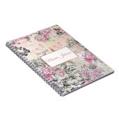 ピンクエレガントの黒フローラコラージュエッフェルタワー ノートブック (右側)