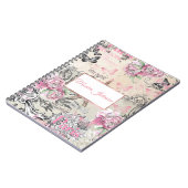 ピンクエレガントの黒フローラコラージュエッフェルタワー ノートブック (左側)