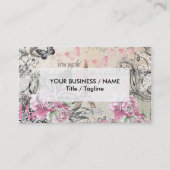 ピンクエレガントの黒フローラコラージュエッフェルタワー 名刺 (正面)