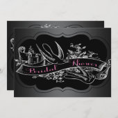 ピンクエレガントの黒板ブライダルシャワー 招待状 (正面/裏面)