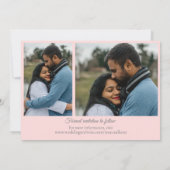 ピンクエレガントの3フォトホワイトフローラ結婚ズ セーブザデート (裏面)