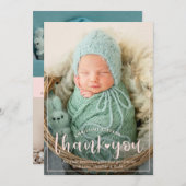 ピンクエレガントの3枚の写真ありがとう誕生のお知らせ シーズンカード (正面/裏面)