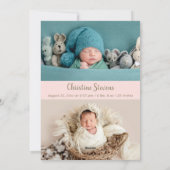 ピンクエレガントの3枚の写真ありがとう誕生のお知らせ シーズンカード (裏面)