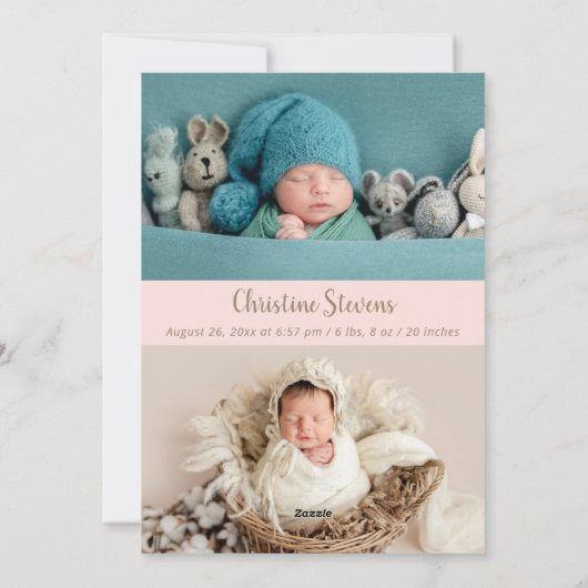 ピンクエレガントの3枚の写真ありがとう誕生のお知らせ シーズンカード (裏面)