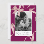 ピンクエレガントのBow写真クリスマス シーズンカード (正面)