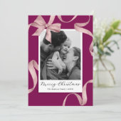 ピンクエレガントのBow写真クリスマス シーズンカード (スタンド正面)