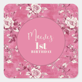 ピンクエレガントのChinoiserie 1st誕生日パーティー スクエアシール