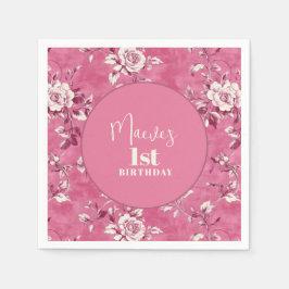ピンクエレガントのChinoiserie 1st誕生日パーティー スタンダードカクテルナプキン