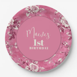 ピンクエレガントのChinoiserie 1st誕生日パーティー ペーパープレート