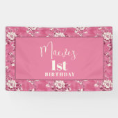 ピンクエレガントのChinoiserie 1st誕生日パーティー 横断幕 (横)