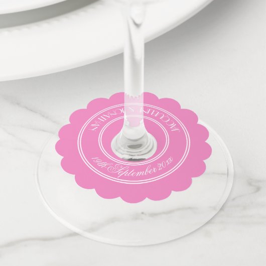 ピンクエレガントはワパーソナライズされたイングラスラベルの名前 ワイングラスタグ (クローズアップ)