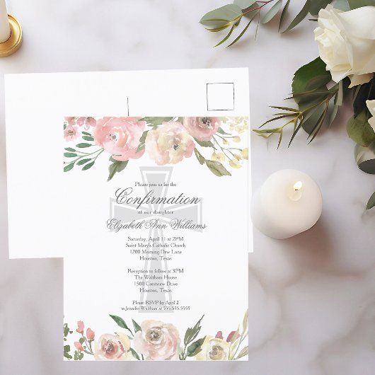 ピンクエレガントアイボリーフローラ宗教確認 ポストカード