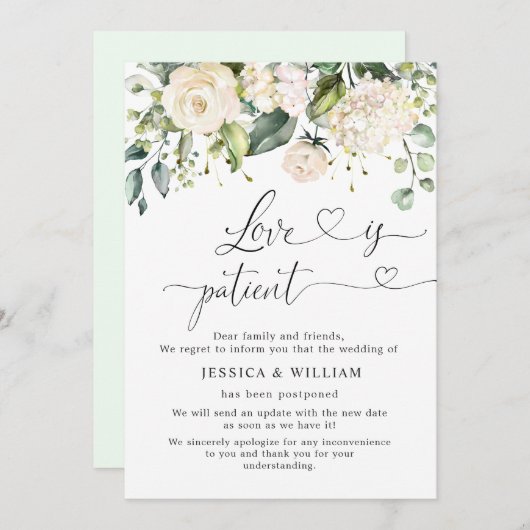 ピンクエレガントアジサイバラ延期 招待状 (正面/裏面)