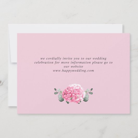 ピンクエレガントアジサイフローラ結婚ズ セーブザデート (裏面)