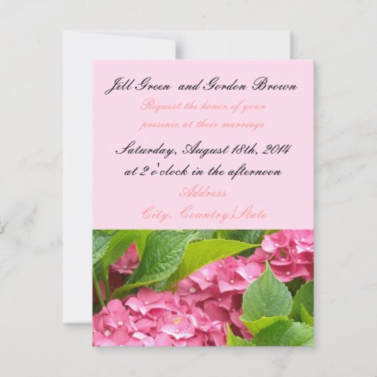 ピンクエレガントアジサイ結婚式招待状 招待状 (正面)